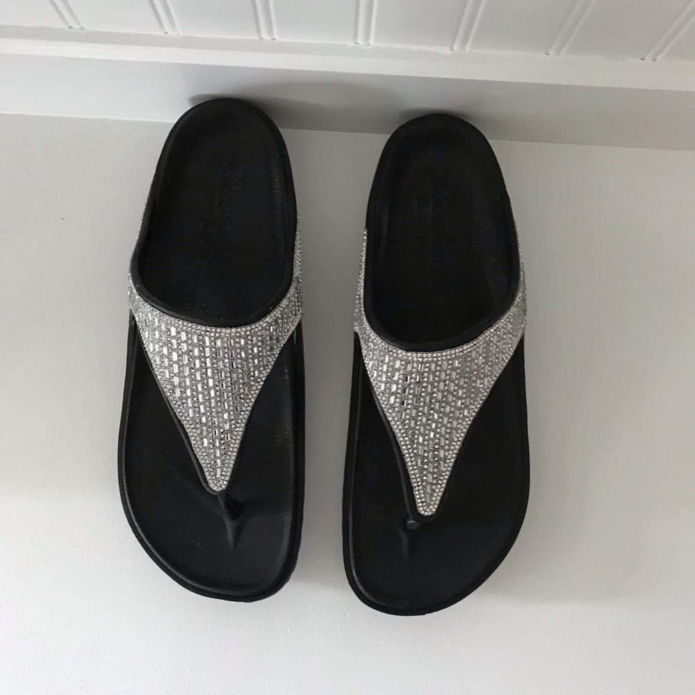 Skechers Women's Black and Silver Bling Sandals